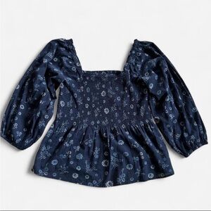 Madewell Lucie Smocked Peplum Top in Cottage Floral Deep Navy Sz. 10